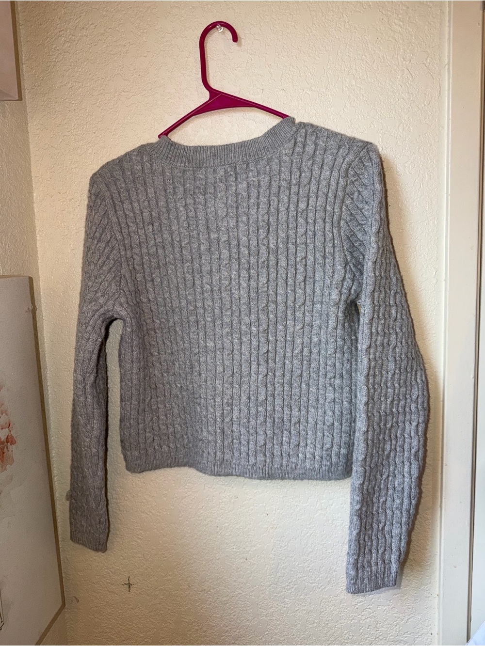 Classic Ribbed Gray Button-Front Cardigan Sweater - Picture 3 of 4